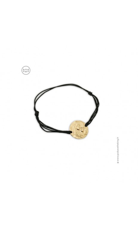 Bracelet médaille Vierge Marie à l'Enfant plaqué or sur double fil noir